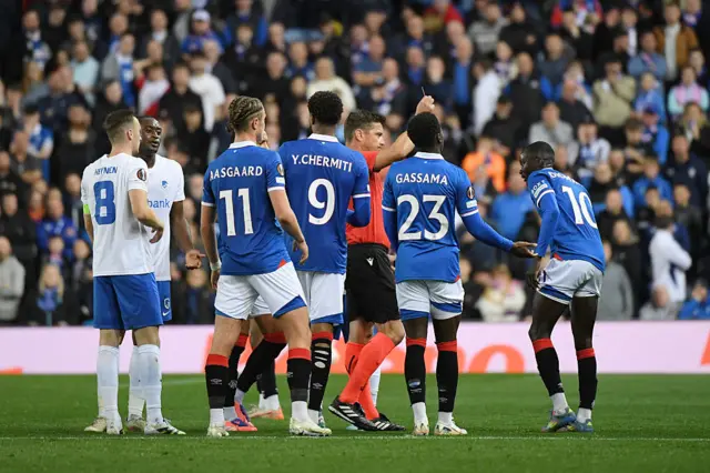 Rangers' Mohamed Diomande is sent off