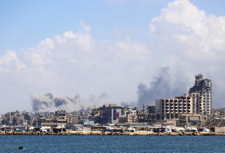 Smoke rises after Israeli strikes during a military operation in Gaza City.