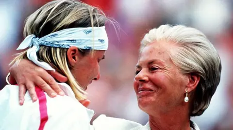 Getty Images Jana Novotna is consoled by the Duchess of Kent after her defeat in the Women's Singles Final at the 1993 Wimbledon Championships
