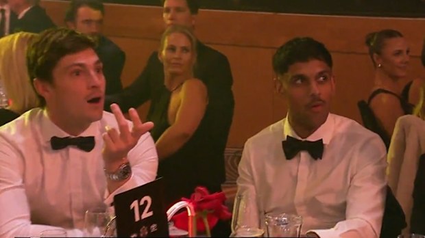 Nasiah Wanganeen-Milera and captain Jack Steele react in the moment.