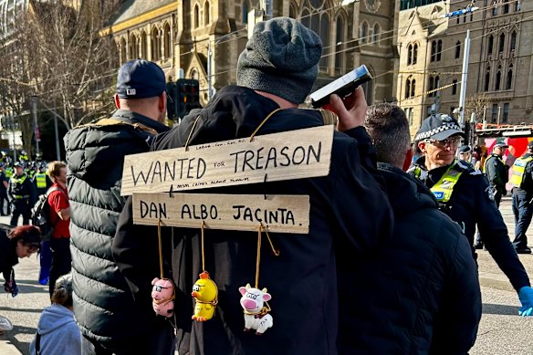 A protester attending the March for Australia rally in Melbourne last Sunday.