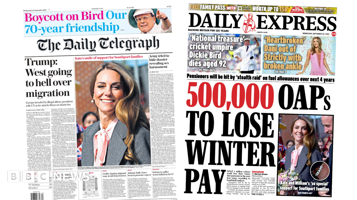 "Trump: West going to hell over migration" reads the headline on the front page of The Daily Telegraph.