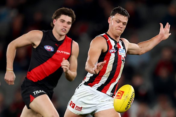 Marcus Windhager kicks the Saints forward.