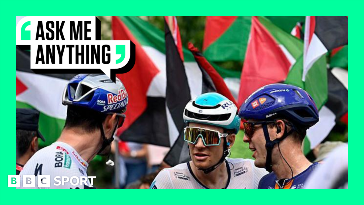 Riders prepare to compete at the Vuelta a Espana as pro-Palestine protests go on in the background