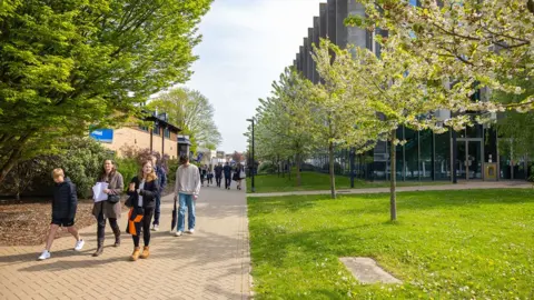 University of Kent Students walk around the campus during Open Day at the University of Kent