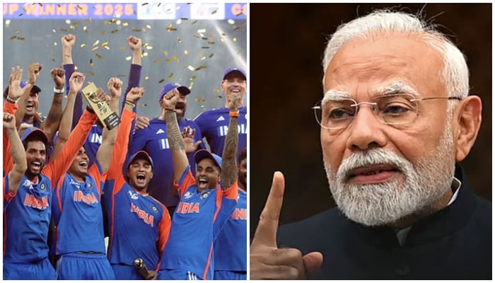 This collage shows Indian PM Narendra Modi and Indian cricket team celebrating after winning the Asia Cup 2025. — AFP/Reuters/File