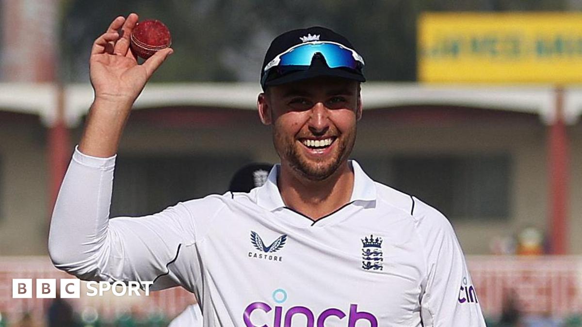 Will Jacks holds the ball up after taking a five-wicket haul in Pakistan
