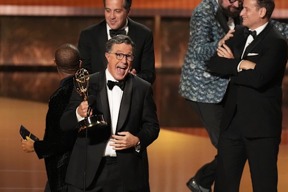 Stephen Colbert accepting the Emmy this week for outstanding talk series, The Late Show with Stephen Colbert.