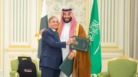 Reuters  Saudi Crown Prince Mohammed bin Salman and Pakistan Prime Minister Shehbaz Sharif embrace each other on the day they sign a defence agreement, in Riyadh, Saudi Arabia, September 17, 2025. Saudi Press Agency/Handout via REUTERS THIS IMAGE HAS BEEN SUPPLIED BY A THIRD PARTY./File Photo