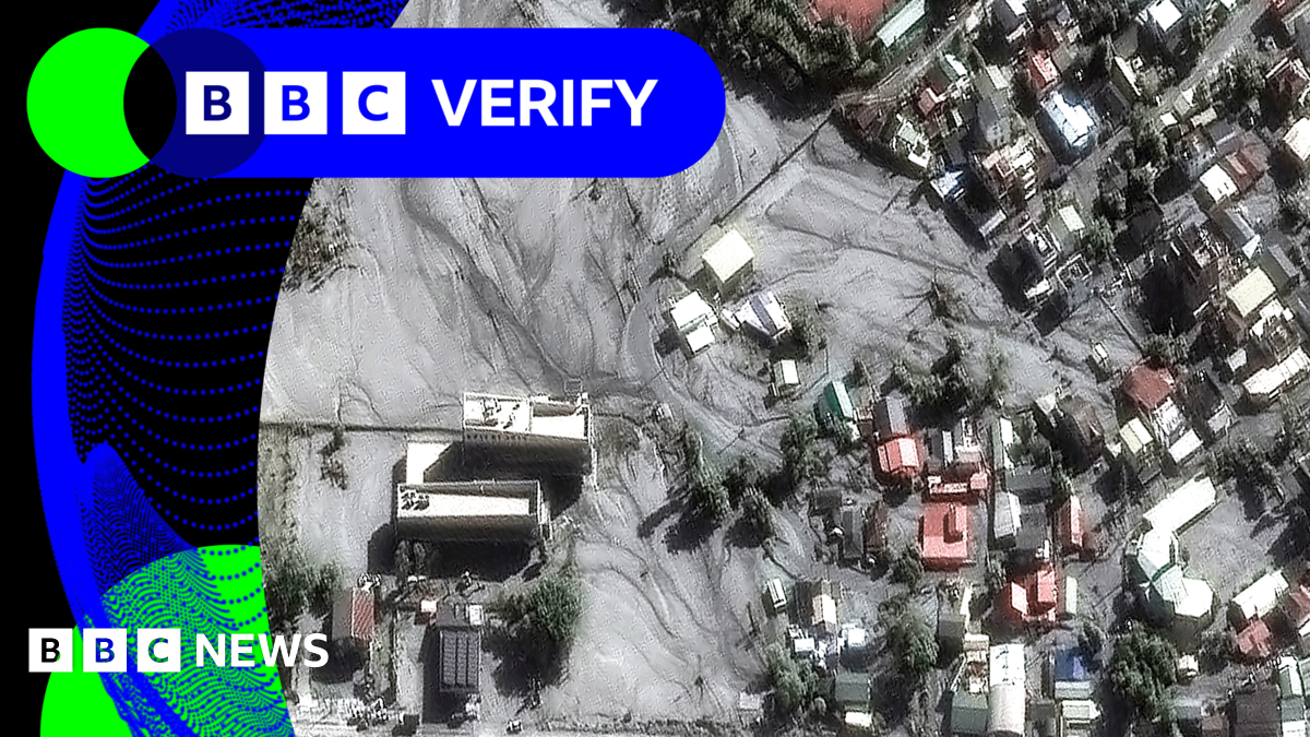BBC Verify Live: Mud-covered streets of Taiwan's flood-hit Guangfu seen in satellite images