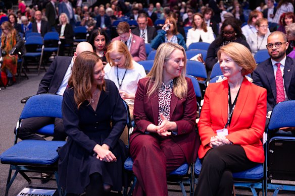 Victoria Starmer, Jodie Haydon and former prime minister Julia Gillard at the UK Labour Annual Conference in Liverpool on Sunday. 