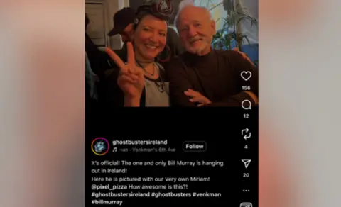 Instagram/GhostBustersIreland A woman does the peace sign with Bill Murray