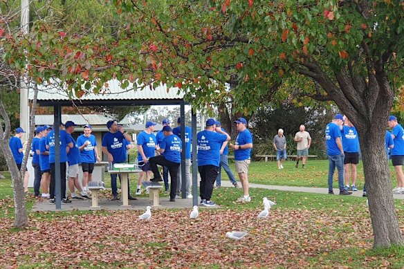 Plymouth Brethren Christian Church members in Liberal shirts gather in Sorell, Tasmania, in the marginal Labor seat of Lyons. 