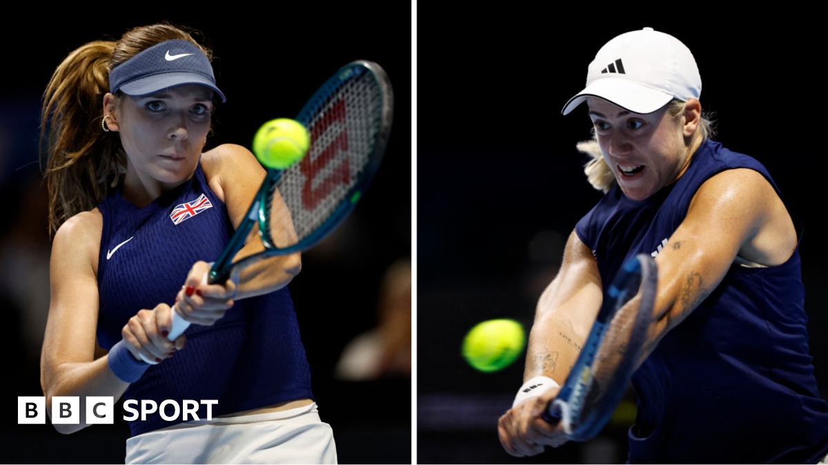 Split picture of Katie Boulter and Sonay Kartal in action at the Billie Jean King Cup