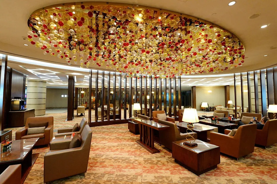 Seating inside the Emirates Dubai First and Business class lounge in Dubai, United Arab Emirates