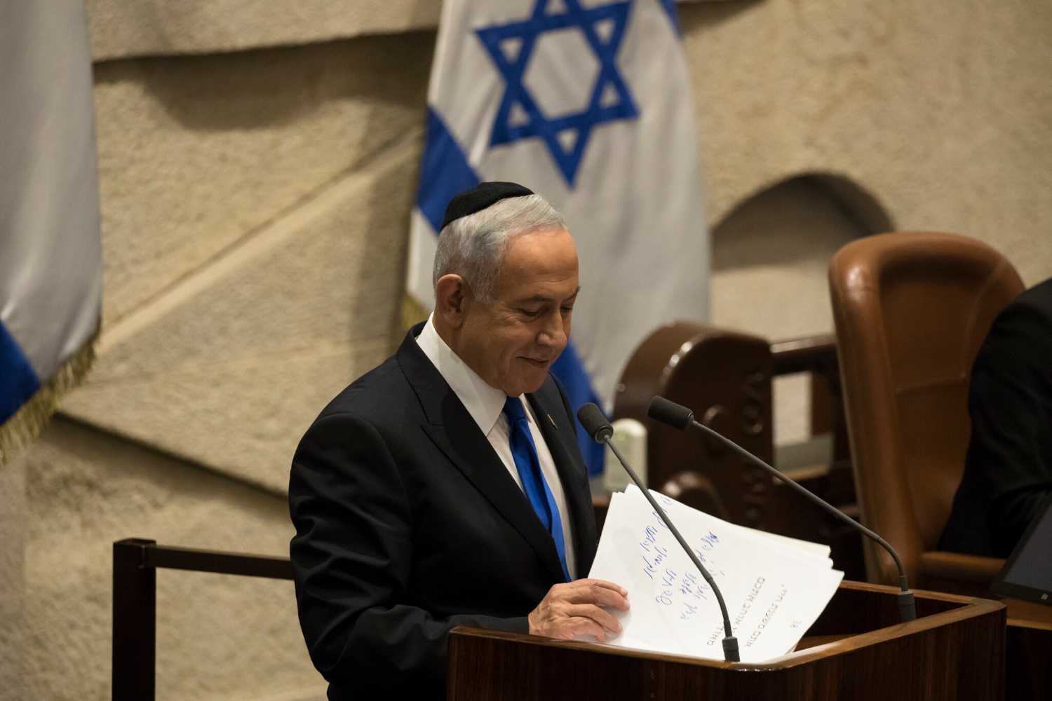 Benjamin Netanyahu speaks at the Israeli parliament in 2022. Photo: Amir Levy/Getty Images