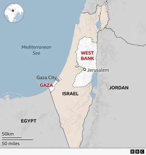 Map showing Israel and the Palestinian Territories and surrounding countries