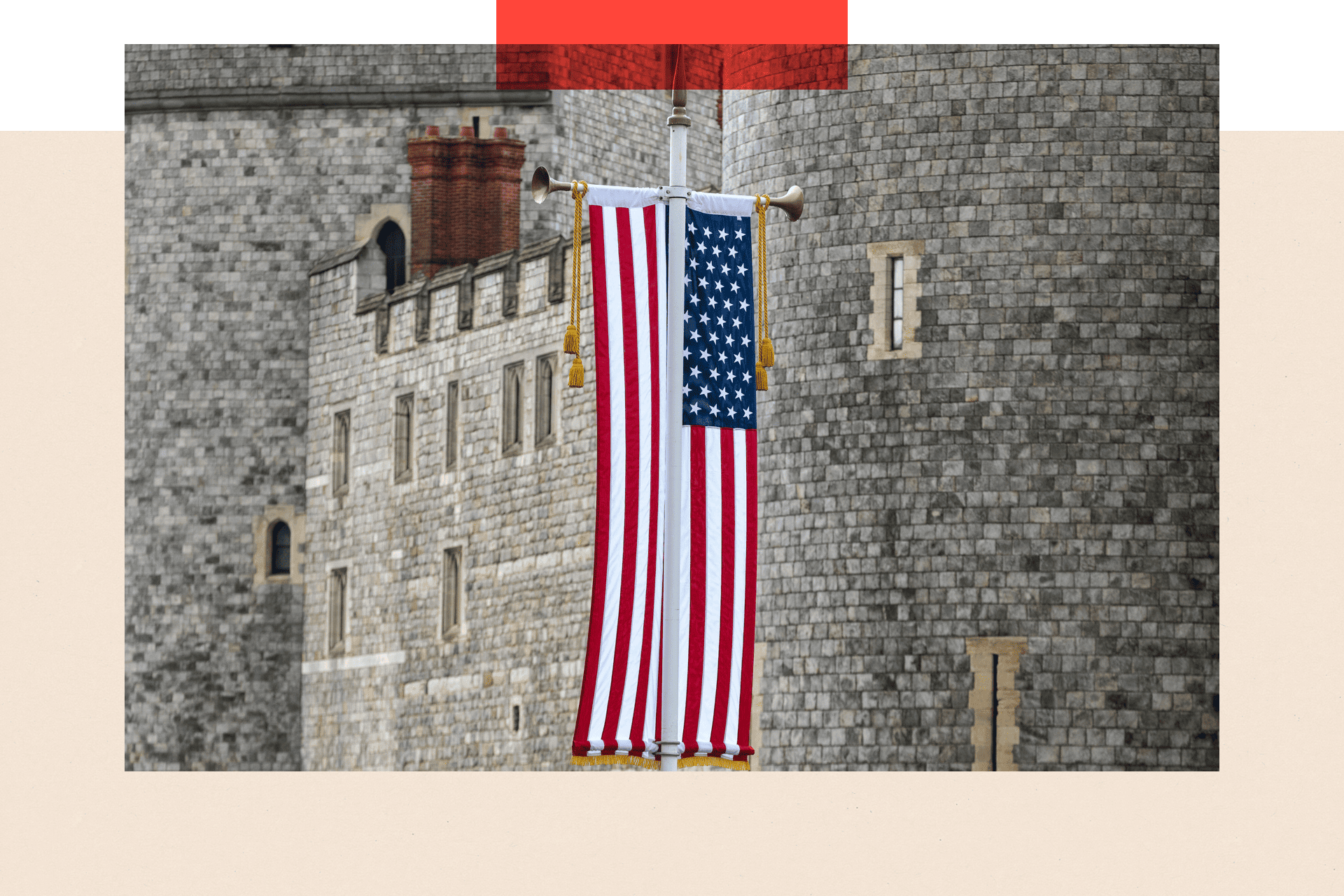 A Stars and Stripes flag is displayed outside Windsor Castle in advance of the second state visit to the UK of US President Donald Trump and First Lady Melania Trump on 11th September 2025 in Windsor, United Kingdom
