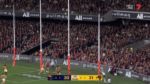 I am the man: Nick Watson got the Hawks going early against the Crows in Adelaide.