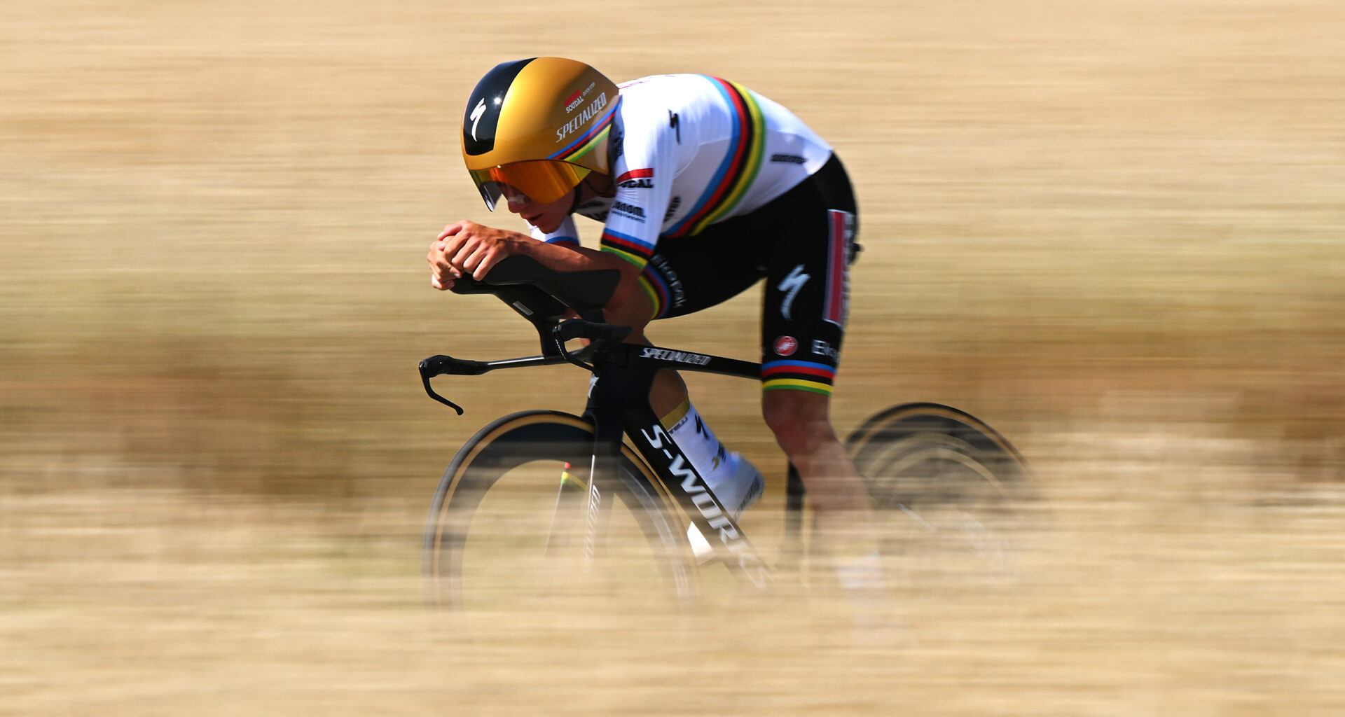 SAINT-PERAY, FRANCE - JUNE 10: Remco Evenepoel of Belgium and Team Soudal Quick-Step competes during the 77th Criterium du Dauphine 2025, Stage 4 a 17.4km individual time trial stage from Charmes-sur-Rhone to Saint-Peray / #UCIWT / on June 10, 2025 in Saint-Peray, France. (Photo by Dario Belingheri/Getty Images)