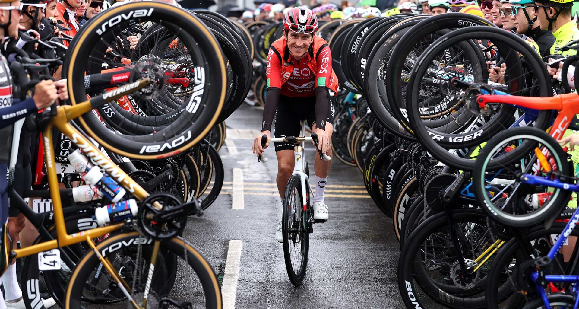 NEWPORT, WALES - SEPTEMBER 07: Geraint Thomas of Great Britain and Team INEOS Grenadiers honored in his farewell and last race as a professional cyclist prior to the 21st Tour of Britain 2025, Stage 6 a 112.1km stage from Newport to Cardiff on September 07, 2025 in Newport, Wales. (Photo by Alex Livesey/Getty Images)