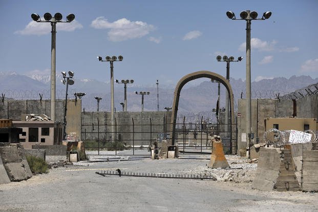 The gate to Bagram Air Base in Afghanistan.