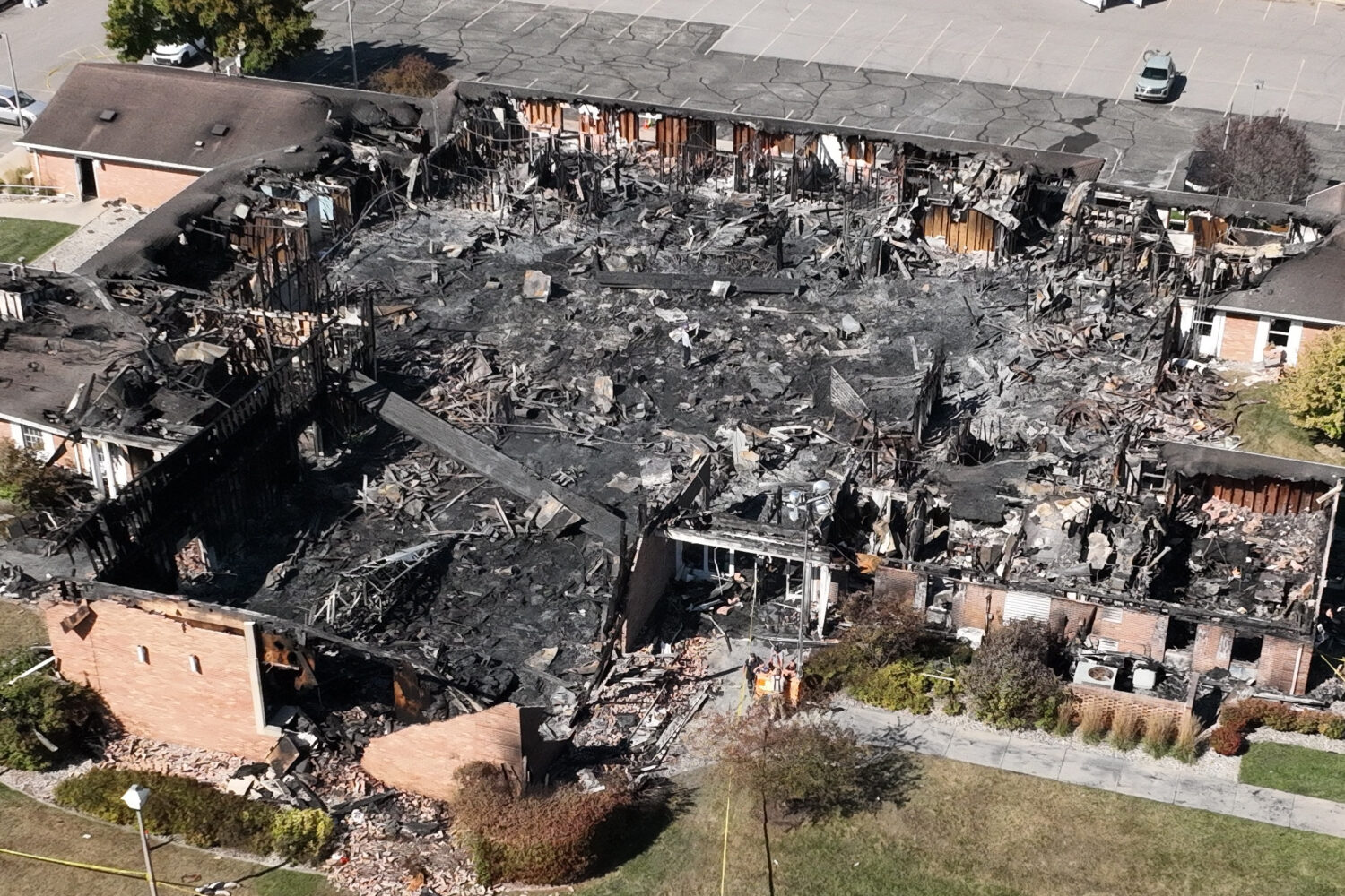 Little remained of The Church of Jesus Christ of Latter-day Saints chapel the day after a former Marine opened fire and set the building ablaze in Grand Blanc Township, Mich., Monday, Sept. 29, 2025.