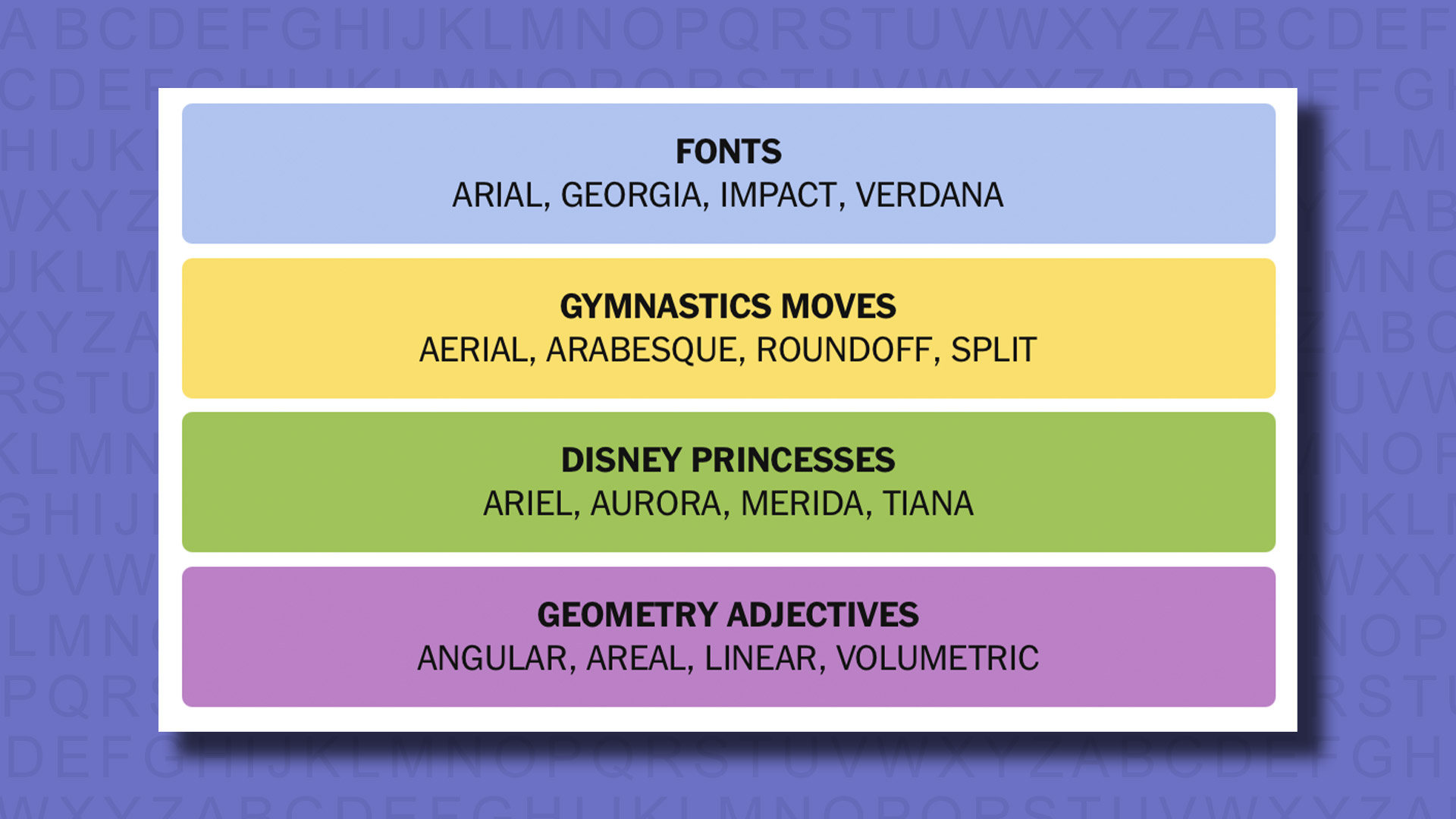 NYT Connections answers for game 819 on a purple background