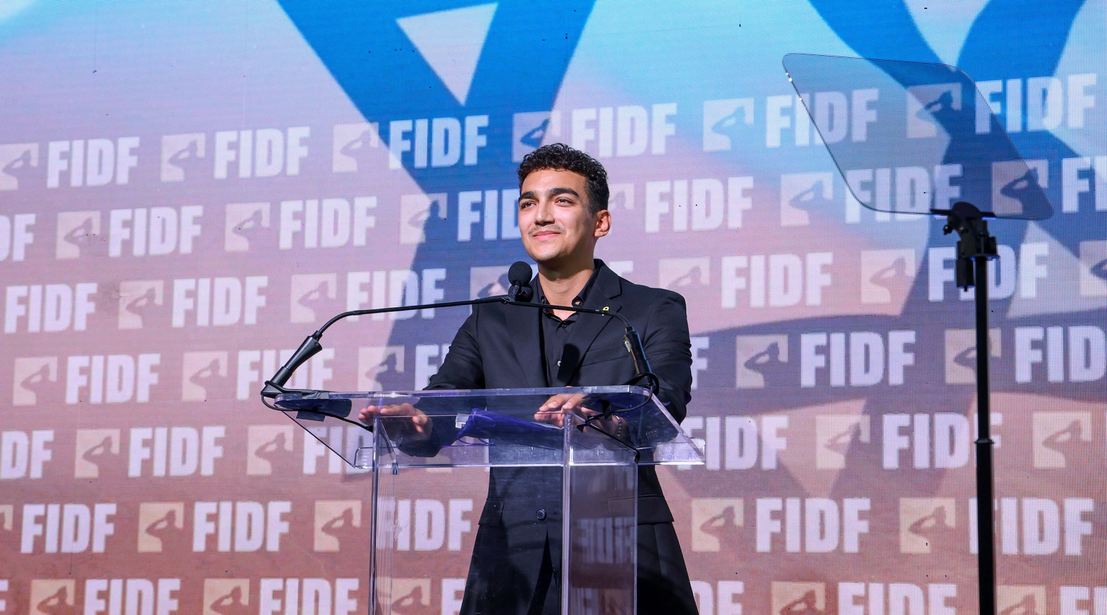 Edan Alexander speaking at a Friends of the Israeli Defense Forces event in New York City on Sept. 17, 2025.