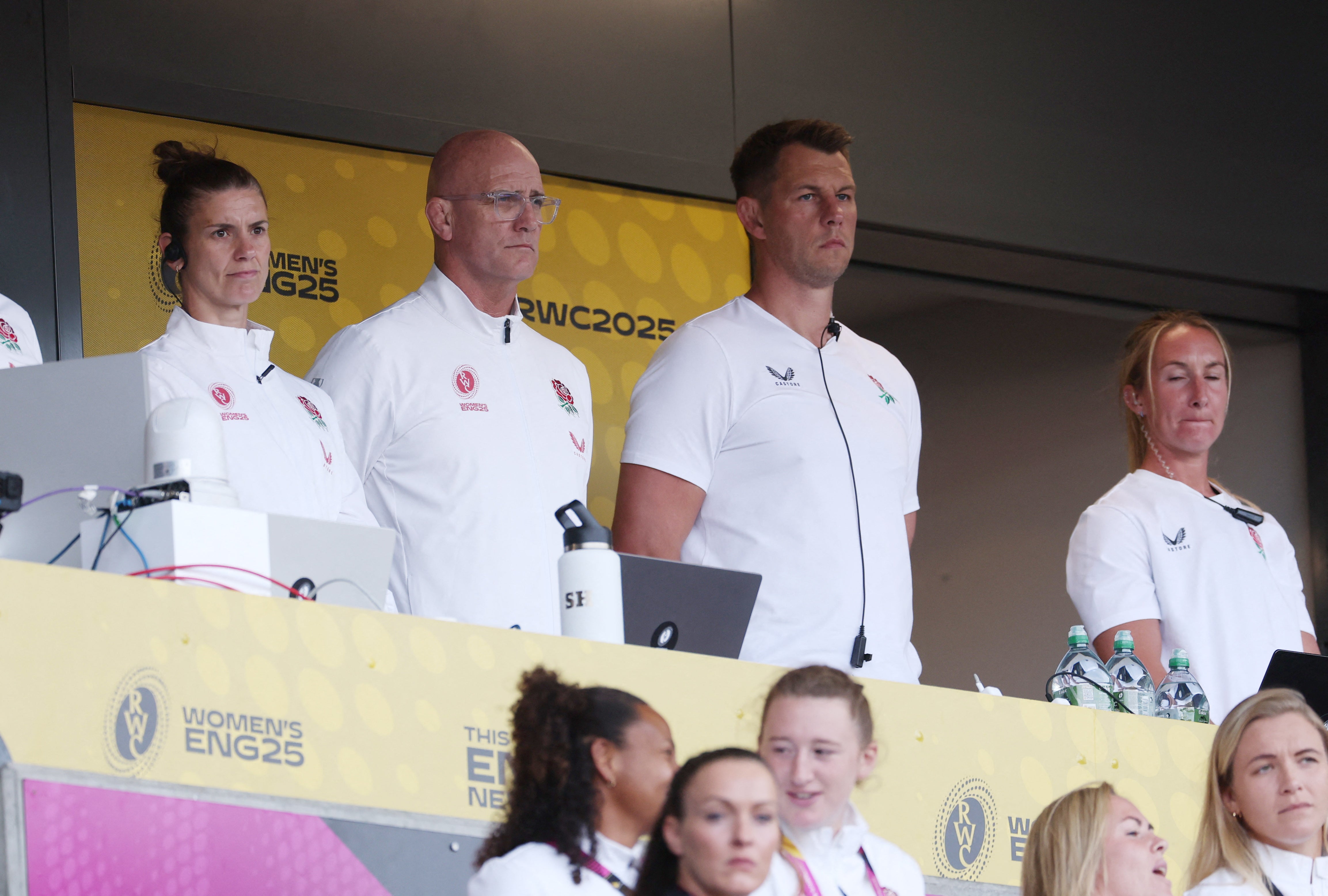 Sarah Hunter (left) is now part of England's coaching staff