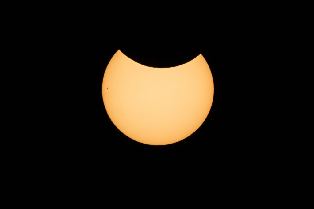 View of the Sun during a partial solar eclipse. A solar