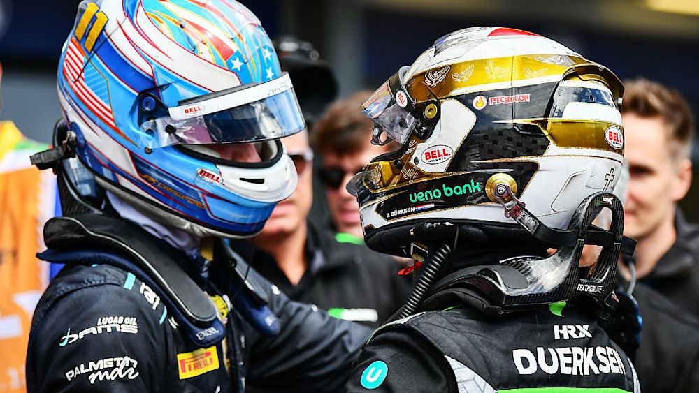 Crawford and Duerksen congratulate each other at the end of the race