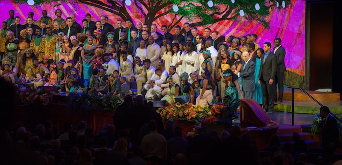 (Rachel Molenda | The Salt Lake Tribune) President Russell M. Nelson addresses the crowd at Be One, an event to celebrate the 40th anniversary of the 1978 change that allowed Black men and boys to hold the priesthood and black women and girls to enter temples on Friday, June 1, 2018.