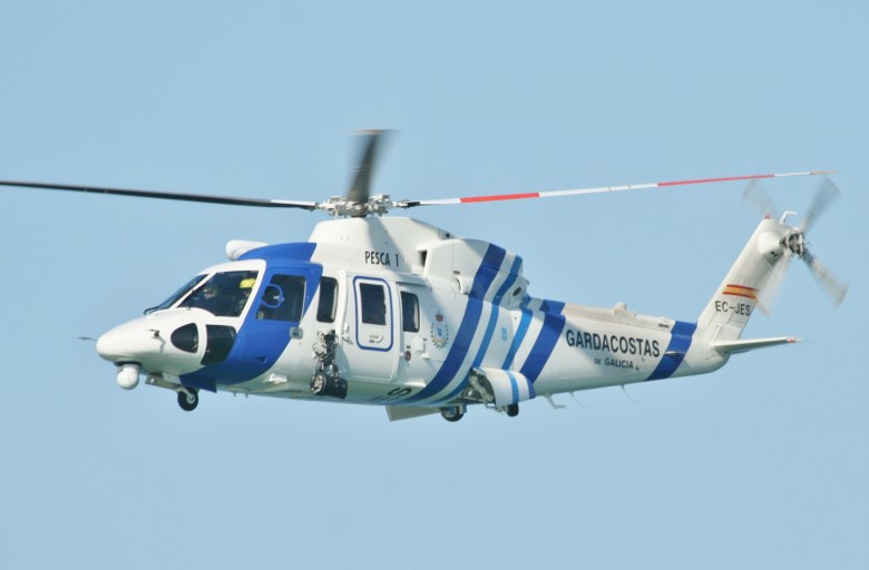 A blue and white helicopter.