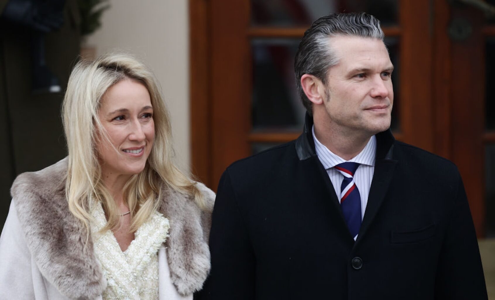 Secretary of Defense of Pete Hegseth and his wife Jennifer in Warsaw, Poland on Feb. 14, 2025. (Photo by Jakub Porzycki/NurPhoto) (Jakub Porzycki/NurPhoto via Getty Images)