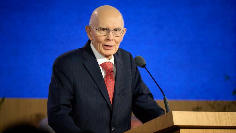 President Dallin H. Oaks speaks at the Provo Missionary Training Center in Provo, Utah, on Saturday...