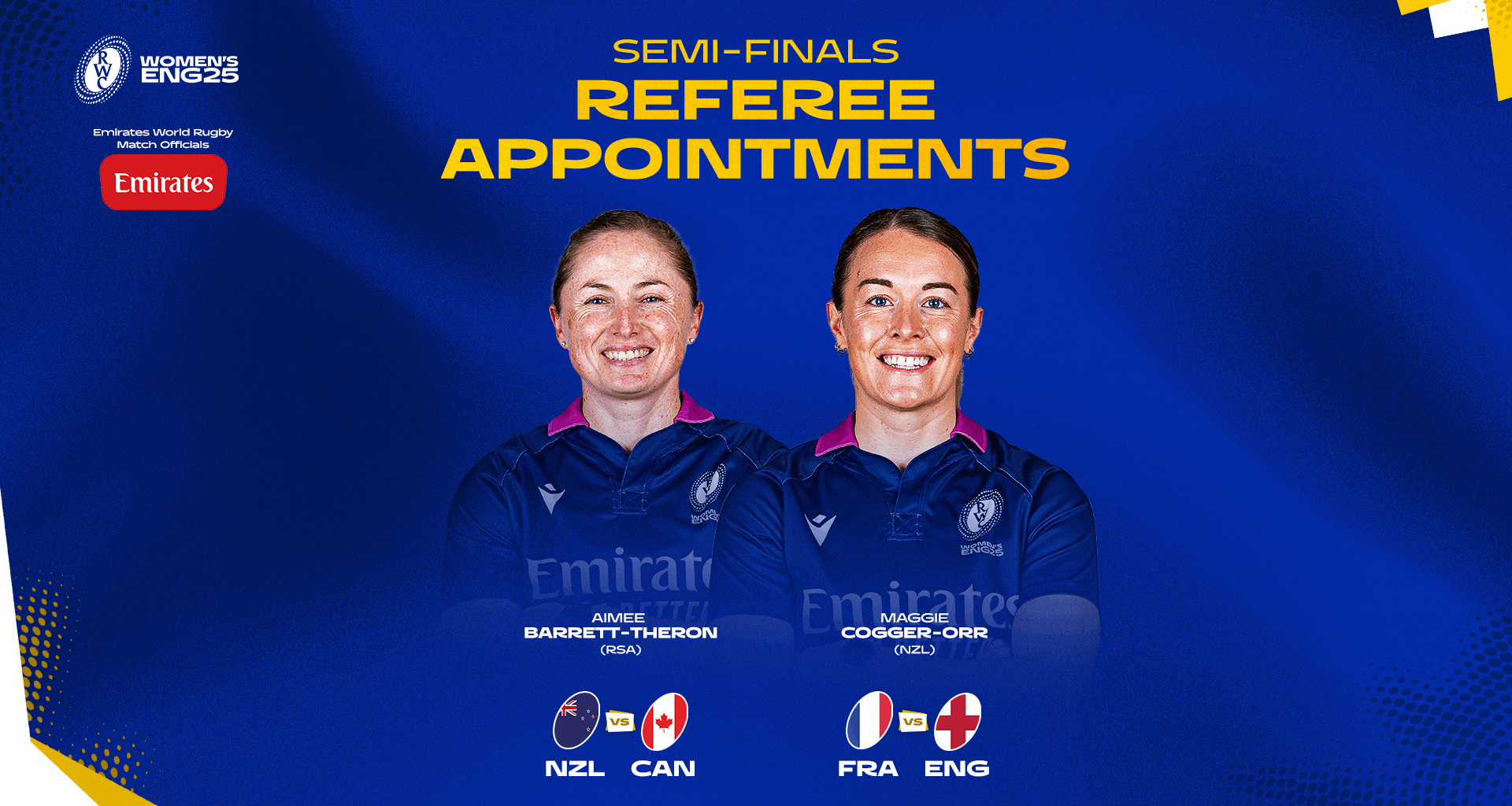 Emirates Match Officials confirmed for RWC 2025 semi-finals
