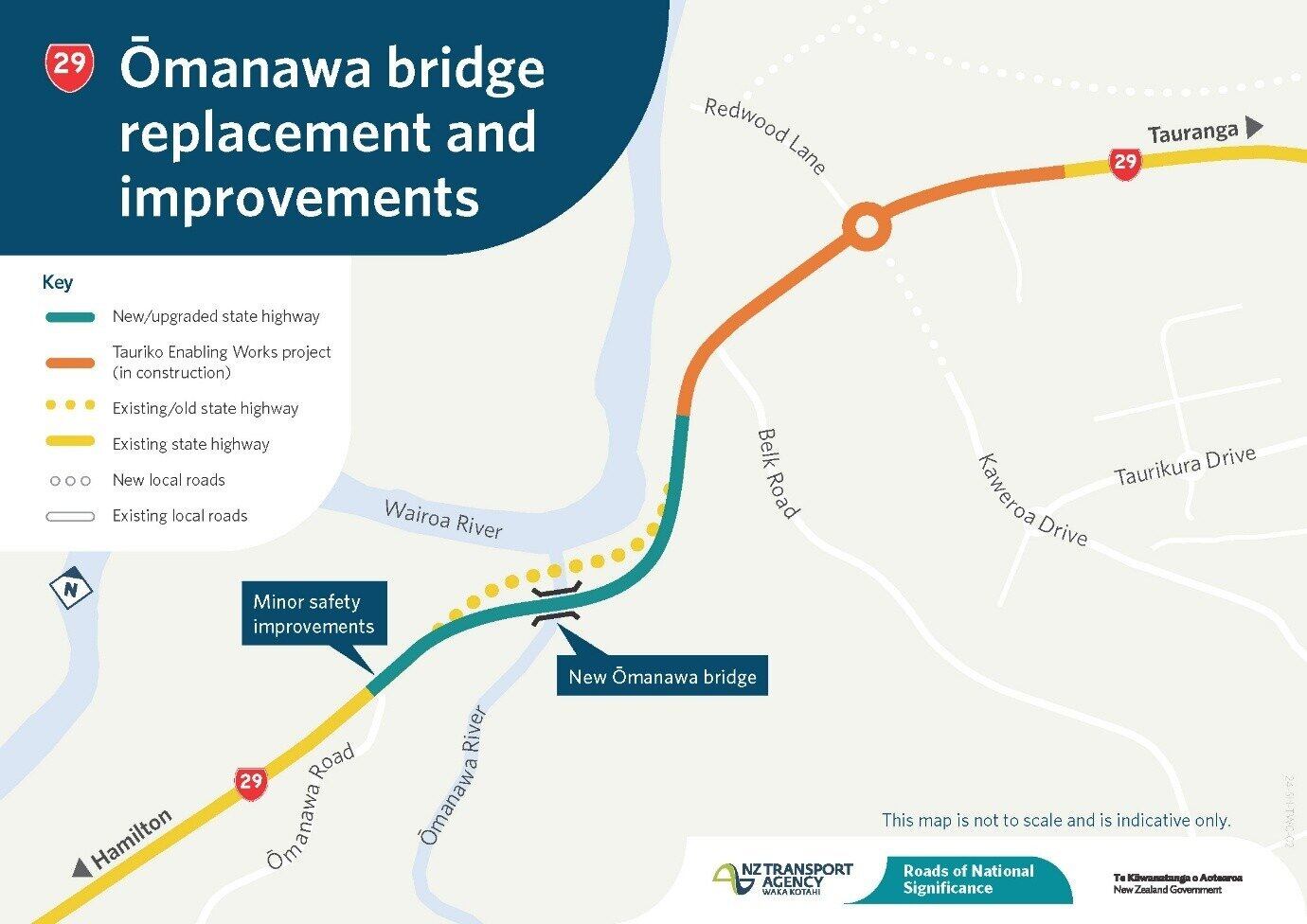  A map showing where the Ōmanawa Bridge for SH29 will go. Image / Supplied