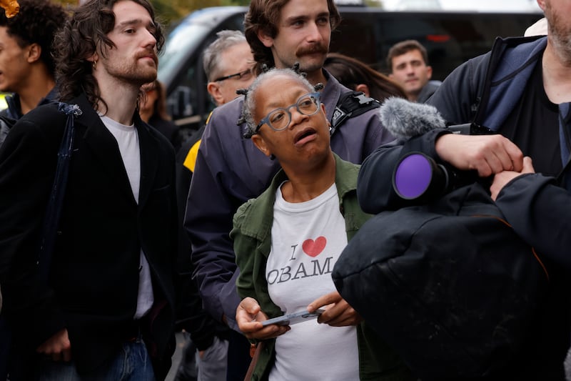 Barack Obama supporter Terri McClain outside the Shelbourne Hotel in Dublin. Photograph: Alan Betson/The Irish Times

