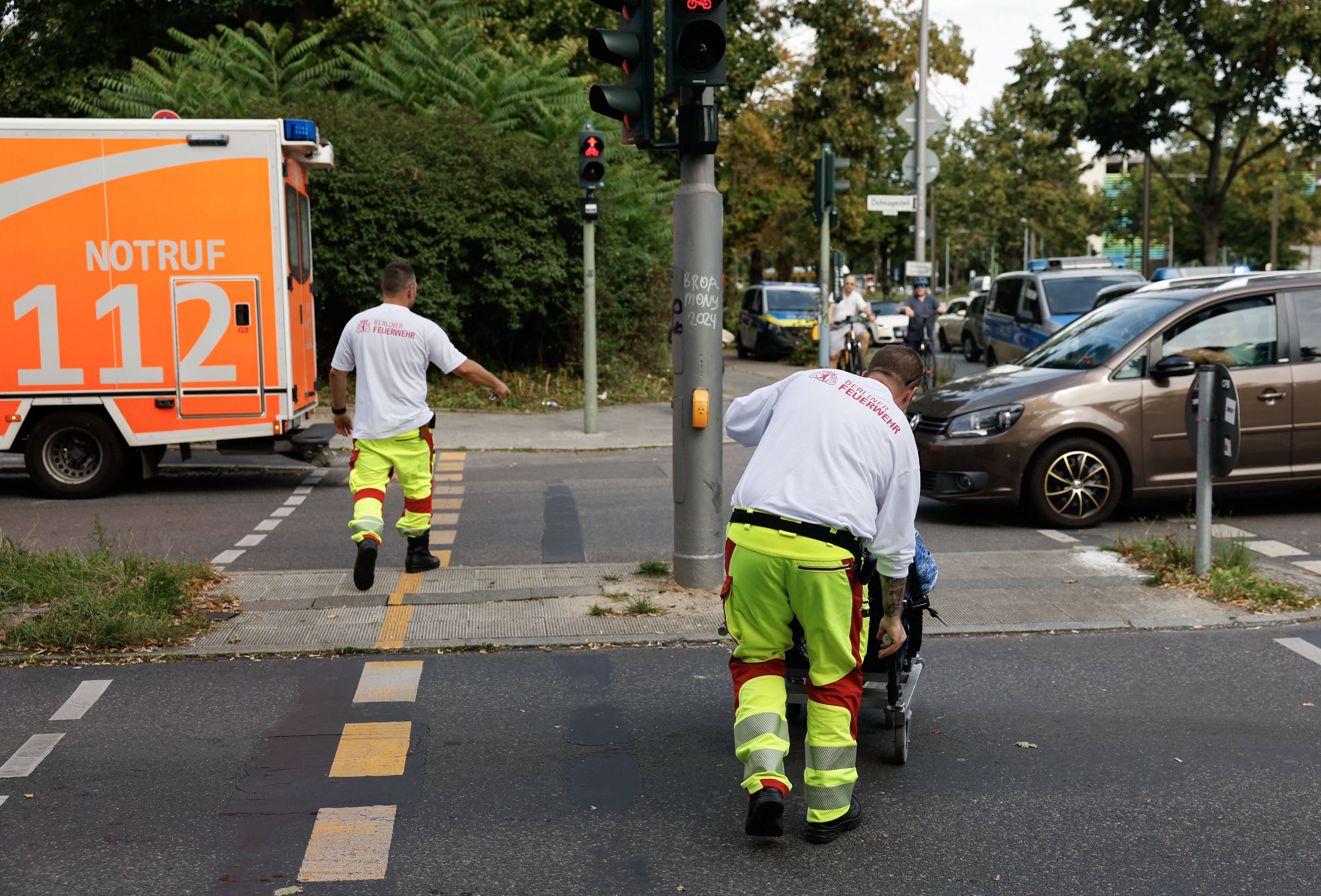 Emergency workers at the scene of the accident in Berlin