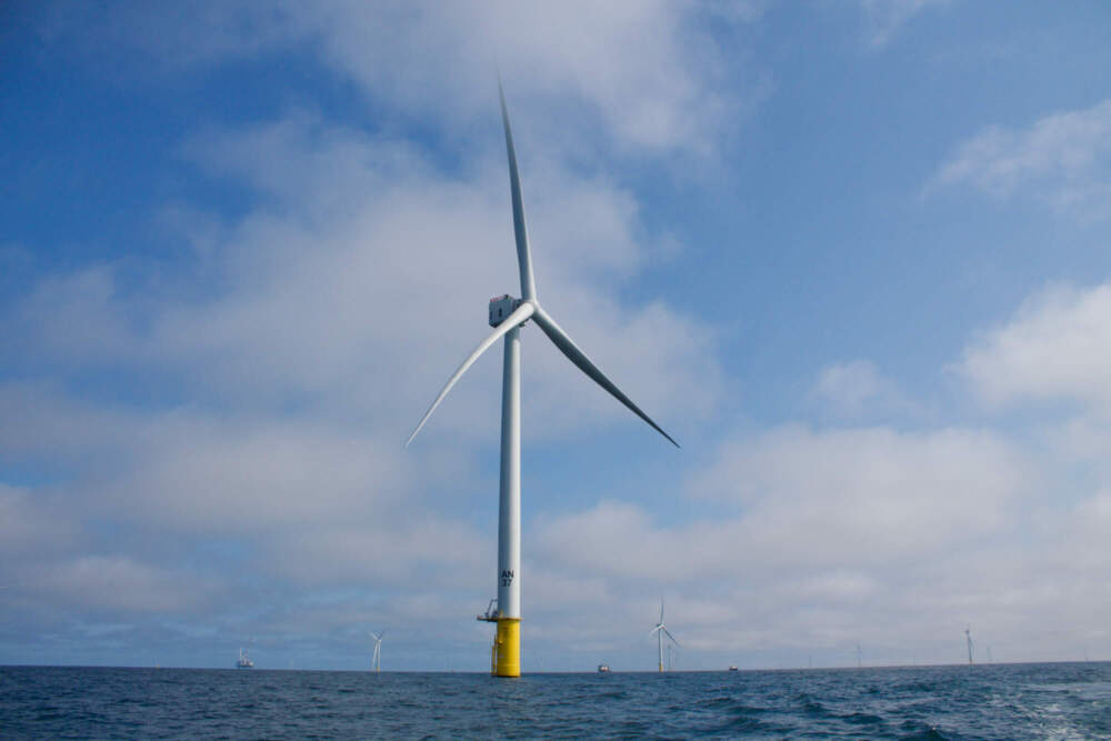 Offshore wind turbines at the Vineyard Wind site. (Miriam Wasser/WBUR)