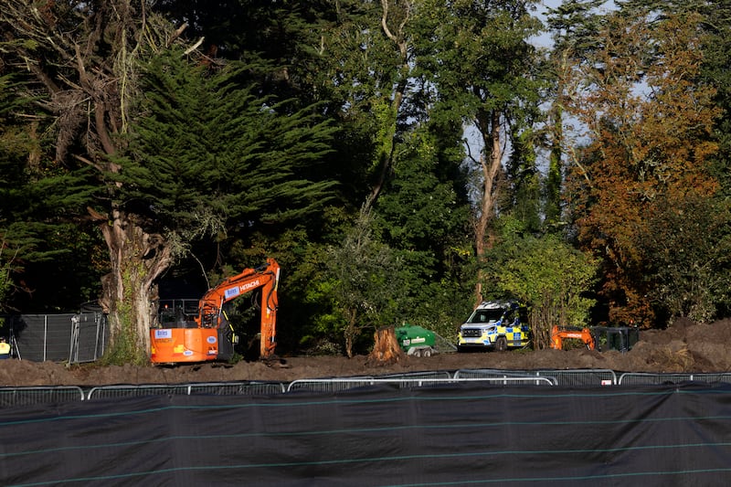 Gardaí and other workers at the site near Donabate, north Dublin where the remains of the child were found. Photograph: Sam Boal/Collins