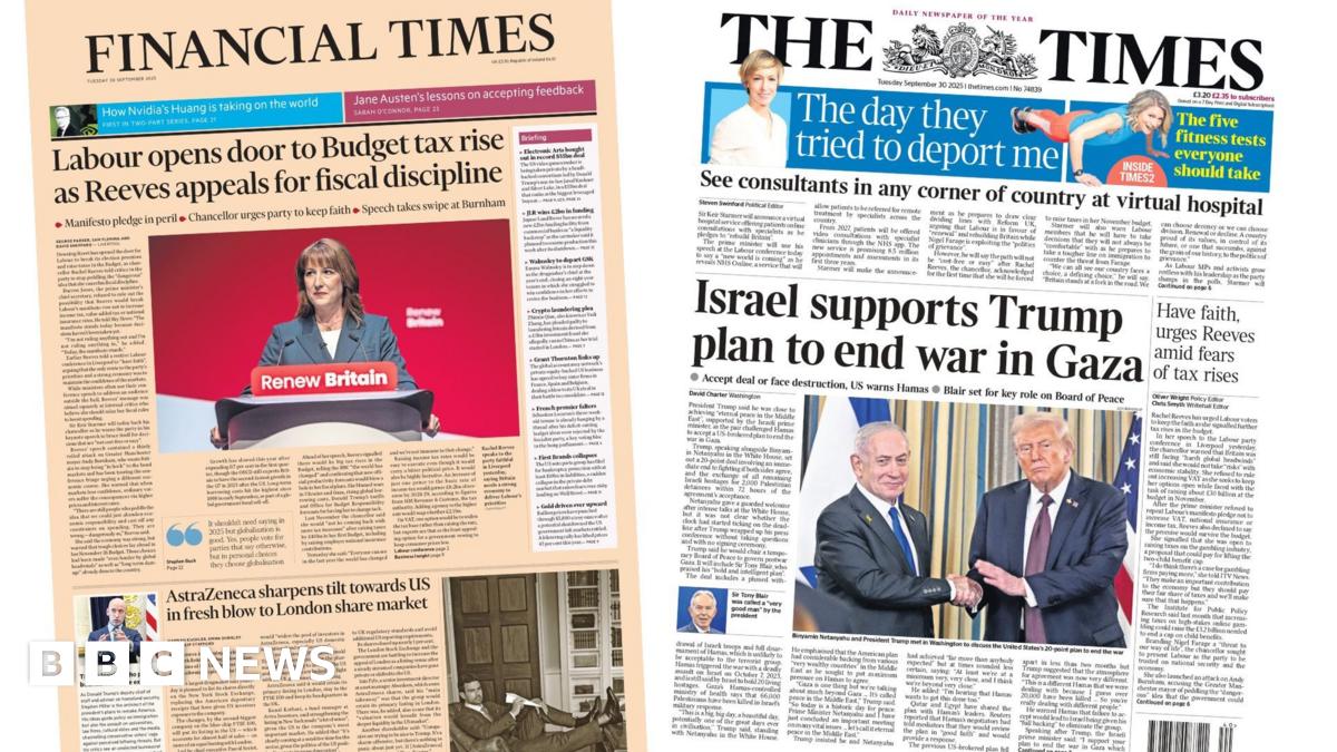 The headline on the front page of the Financial Times reads: "Labour opens door to Budget tax rise as Reeves appeals for fiscal discipline".