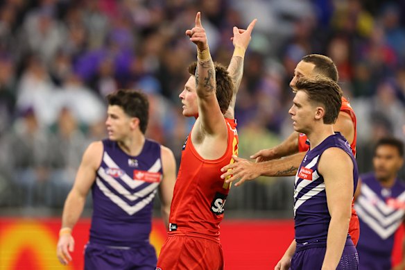Bailey Humphrey of the Suns celebrates a goal.