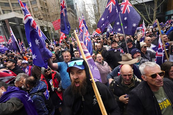 March for Australia protesters rally in Melbourne last month.