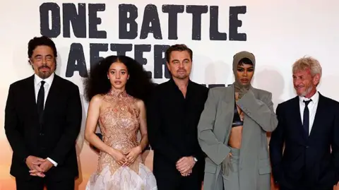 Getty Images L-R) Benicio del Toro, Chase Infiniti, Leonardo DiCaprio, Teyana Taylor and Sean Penn attend the London Premiere of "One Battle After Another" at Leicester Square on September 16, 2025 in London, England.