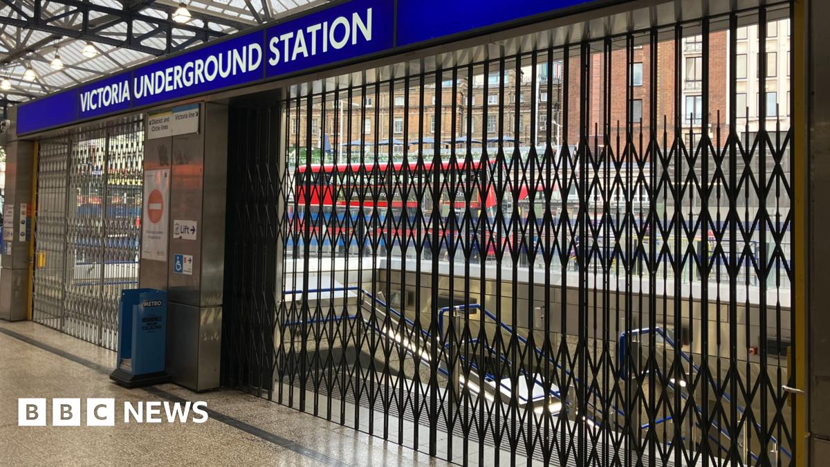 Victoria Underground station entrance barriers pulled across