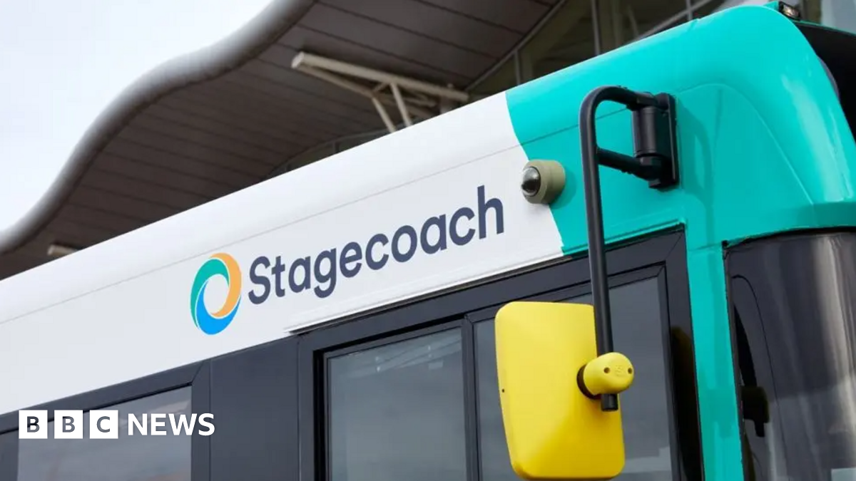 A close-up of the side of a Stagecoach bus. The Stagecoach branding is printed near the top.