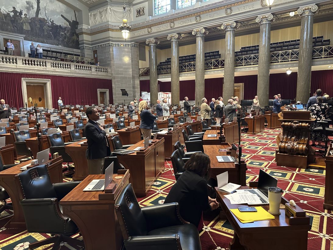 Missouri lawmakers recite the Pledge of Allegiance as a special legislative session gets underway on Wednesday, September 3,  at the state capitol in Jefferson City, Missouri.