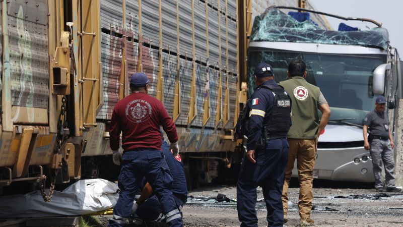 Train collides with bus in Mexico, killing at least 8 people